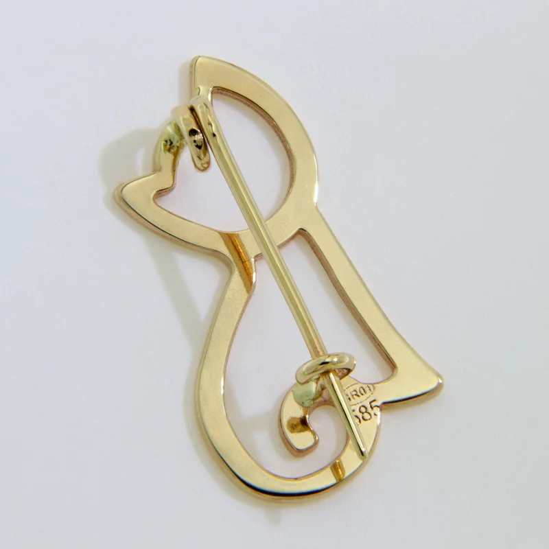 Brosa Aur Galben 14k Pisica - Eleganta Jucausa