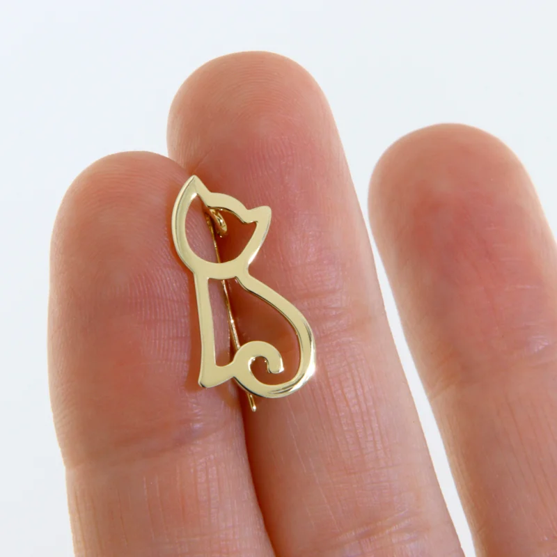 Brosa Aur Galben 14k Pisica - Eleganta Jucausa