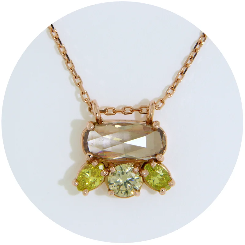 Colier Aur Roz 14k Diamante Fancy Color Naturale - Design de Exceptie