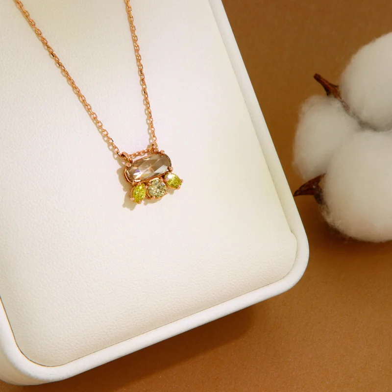 Colier Aur Roz 14k Diamante Fancy Color Naturale - Design de Exceptie