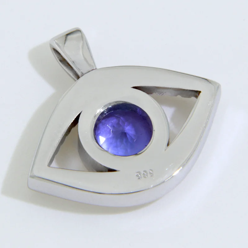 Pandantiv Aur Alb 14k Tanzanit Natural - Ochi Protectie si Eleganta