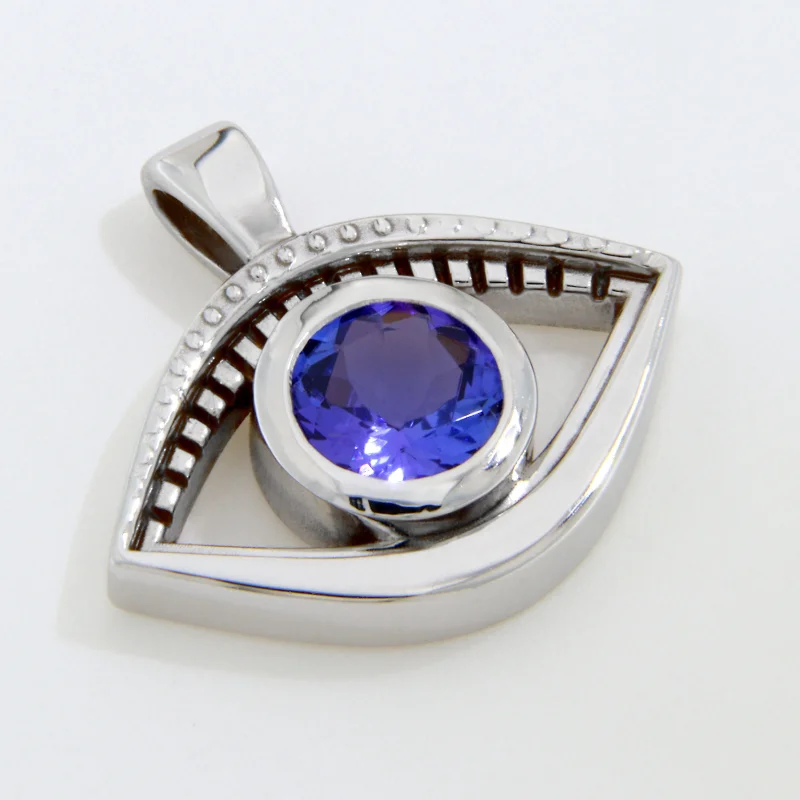 Pandantiv Aur Alb 14k Tanzanit Natural - Ochi Protectie si Eleganta