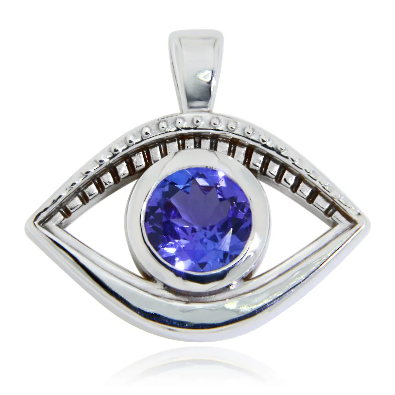 Pandantiv Aur Alb 14k Tanzanit Natural - Ochi Protectie si Eleganta