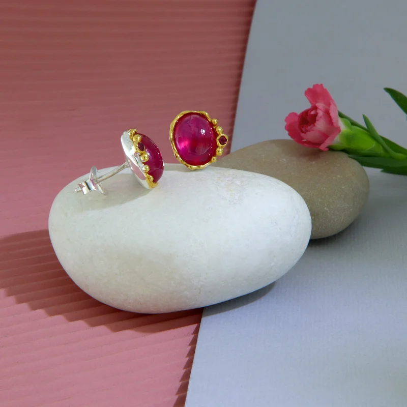 Cercei Argint 925 Accente Aurite Rubin Granat Rodolit Naturale