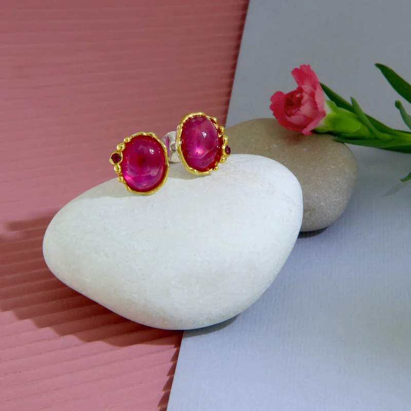 Cercei Argint 925 Accente Aurite Rubin Granat Rodolit Naturale