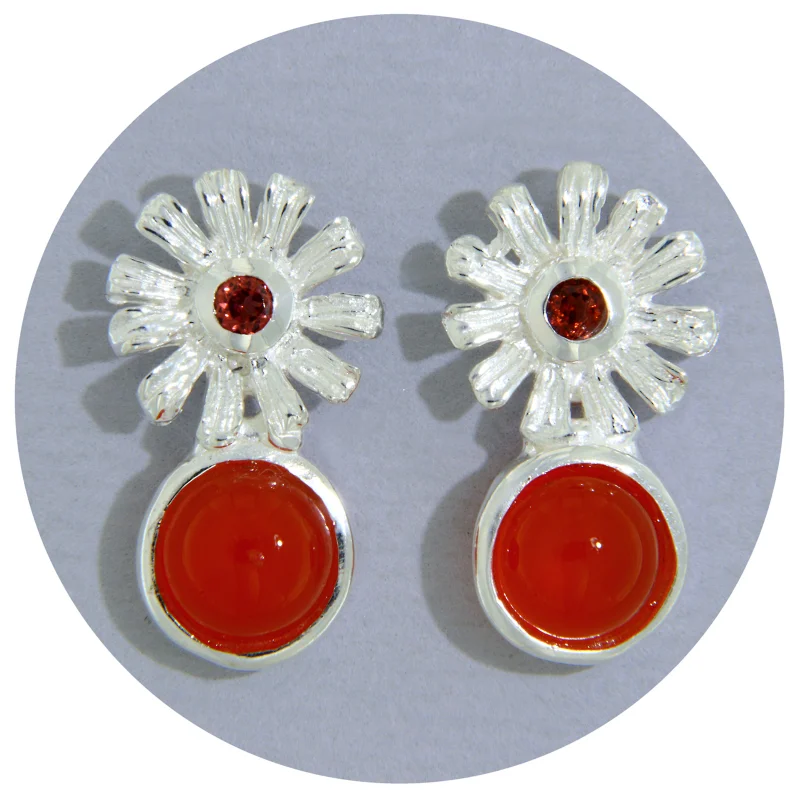 Cercei Argint 925 Carneol Granat Naturale Flori - Energie si Eleganta