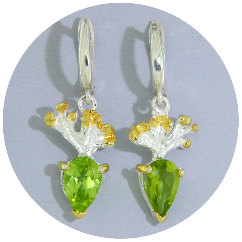 Cercei Argint 925 Accente Aurite Peridot Natural - Eleganta Fresh
