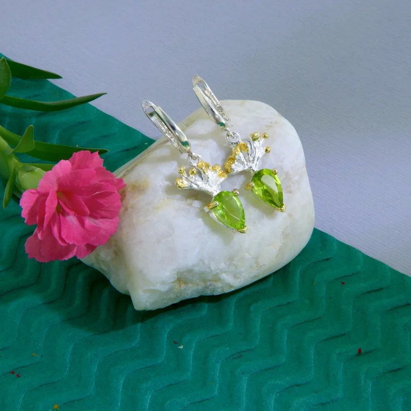 Cercei Argint 925 Accente Aurite Peridot Natural - Eleganta Fresh