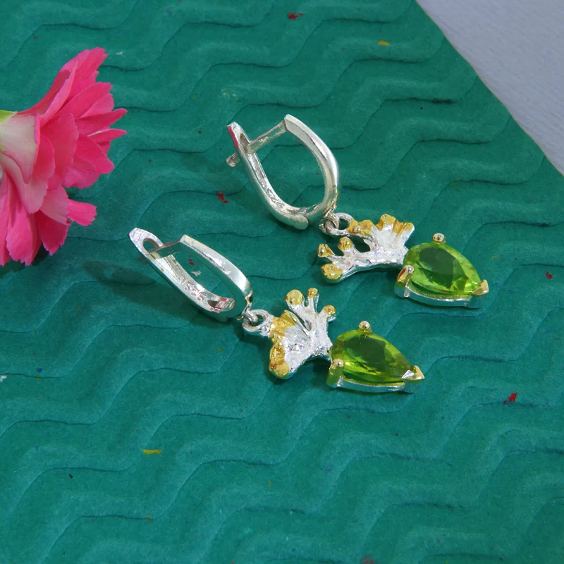 Cercei Argint 925 Accente Aurite Peridot Natural - Eleganta Fresh