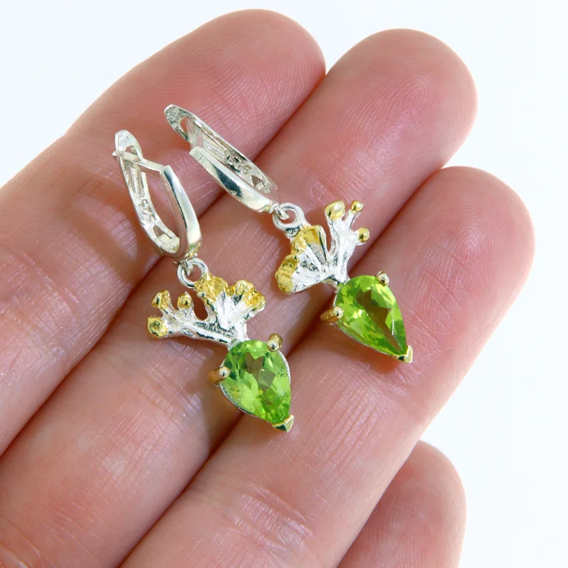 Cercei Argint 925 Accente Aurite Peridot Natural - Eleganta Fresh