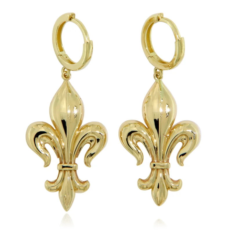 Cercei Aur Galben 14k Fleur-de-lis Eleganta Regala