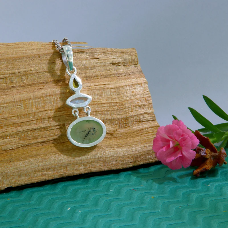 Pandantiv Argint 925 Prehnit Piatra Lunii Peridot Naturale Armonie si Lumina