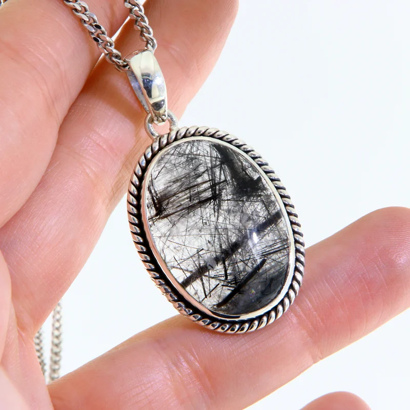 Pandantiv Argint 925 Cuart Turmalinat Natural - Echilibru Energetic