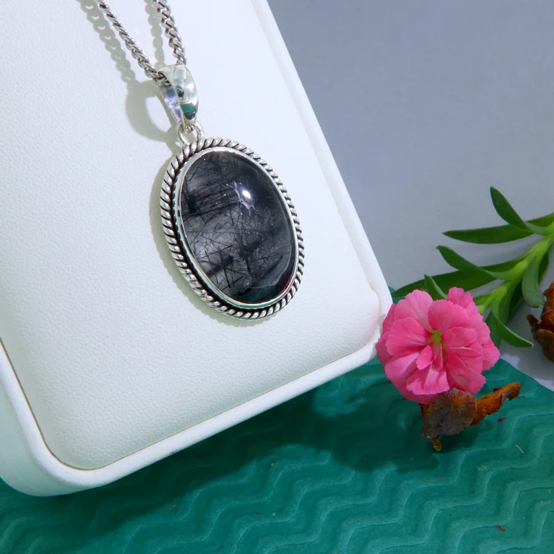 Pandantiv Argint 925 Cuart Turmalinat Natural - Echilibru Energetic