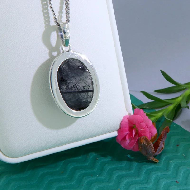 Pandantiv Argint 925 Cuart Turmalinat Natural - Echilibru Energetic