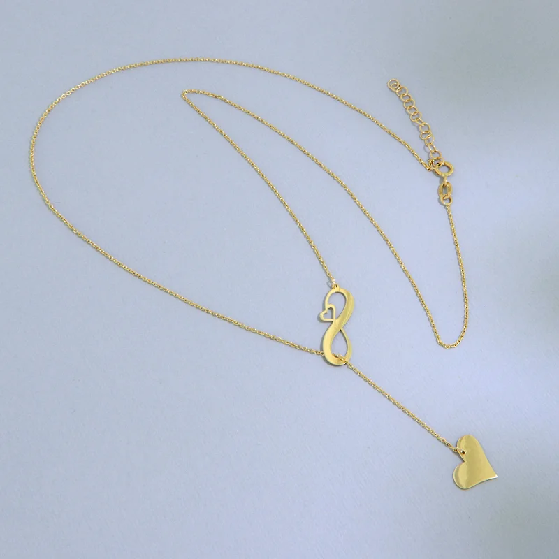 Colier Aur Galben 14 k Inimi si Infinit - Iubire Profunda