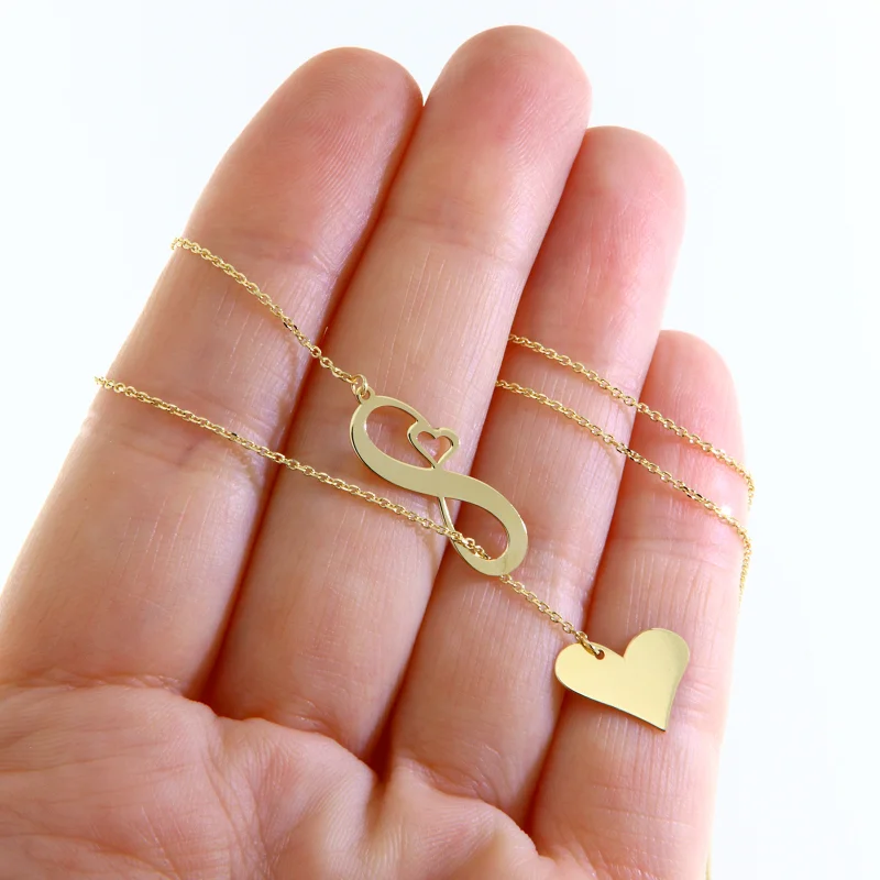 Colier Aur Galben 14 k Inimi si Infinit - Iubire Profunda