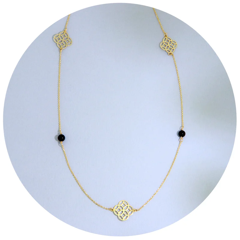 Colier Aur Galben 14k cu Elemente Geometrice si Onix Negru Natural - Contrast Modern