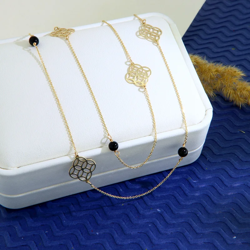 Colier Aur Galben 14k cu Elemente Geometrice si Onix Negru Natural - Contrast Modern