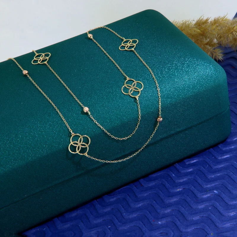 Colier Aur Galben 14 k cu Elemente Geometrice - Eleganta Delicata si Echilibru