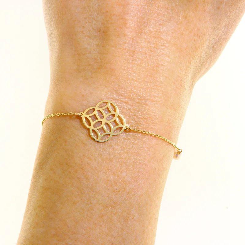  Bratara Aur Galben 14 k cu Elemente Geometrice si Perle de cultura Naturale