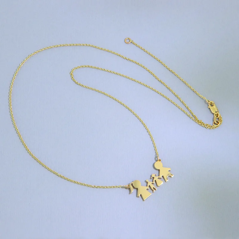  Colier Aur Galben 14 k Parinti Fata Baiat - Familie Iubire