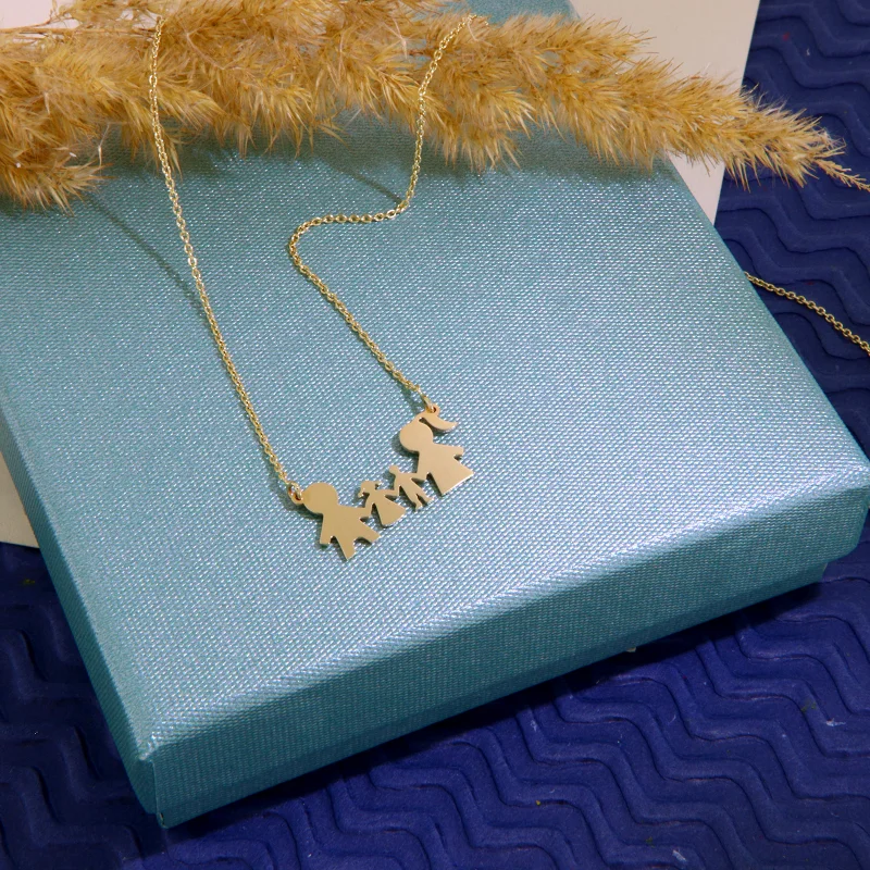  Colier Aur Galben 14 k Parinti Fata Baiat - Familie Iubire