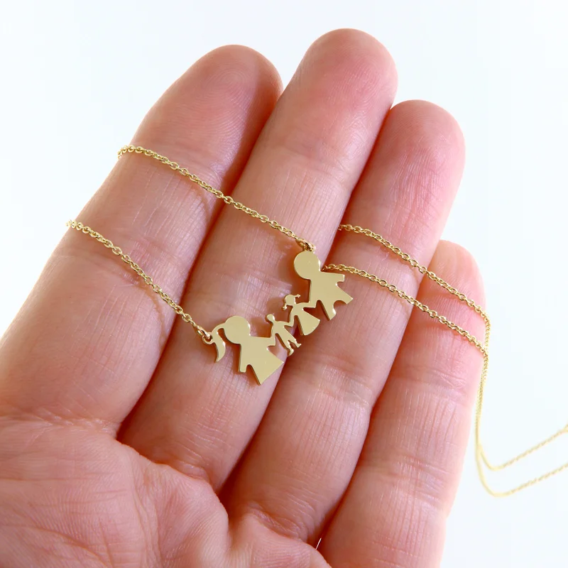  Colier Aur Galben 14 k Parinti Fata Baiat - Familie Iubire