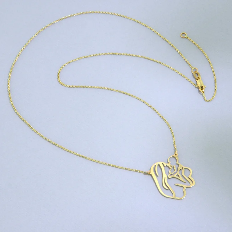 Colier Aur Galben 14 k cu Pandantiv Mama si Copil - Iubire Neconditionata