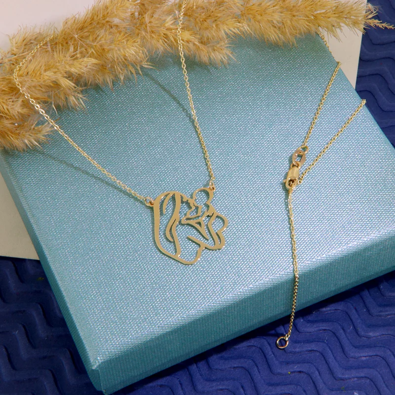 Colier Aur Galben 14 k cu Pandantiv Mama si Copil - Iubire Neconditionata