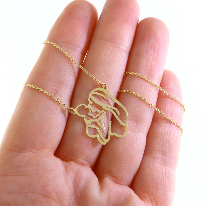 Colier Aur Galben 14 k cu Pandantiv Mama si Copil - Iubire Neconditionata