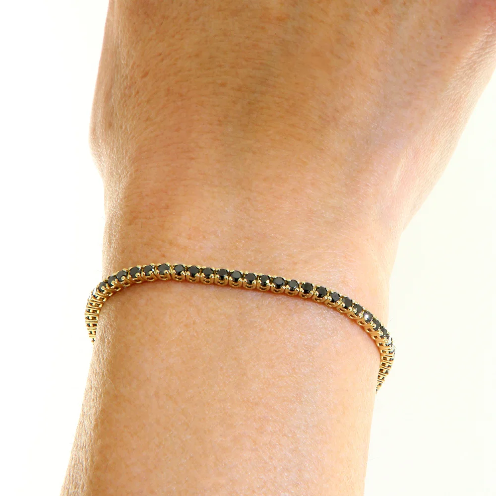 Brățară Tennis Aur Galben 14K cu 77 Diamante Negre - Lux Distins