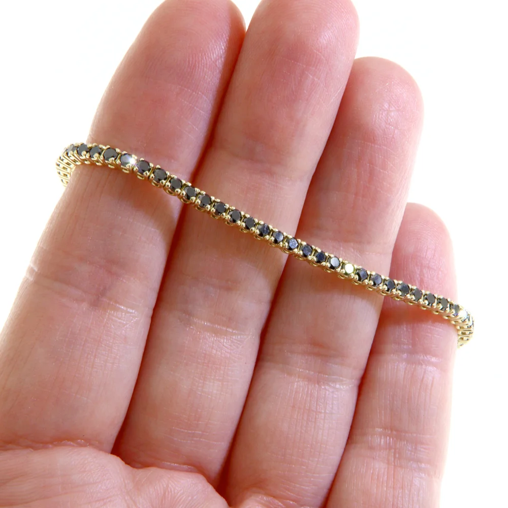 Brățară Tennis Aur Galben 14K cu 77 Diamante Negre - Lux Distins