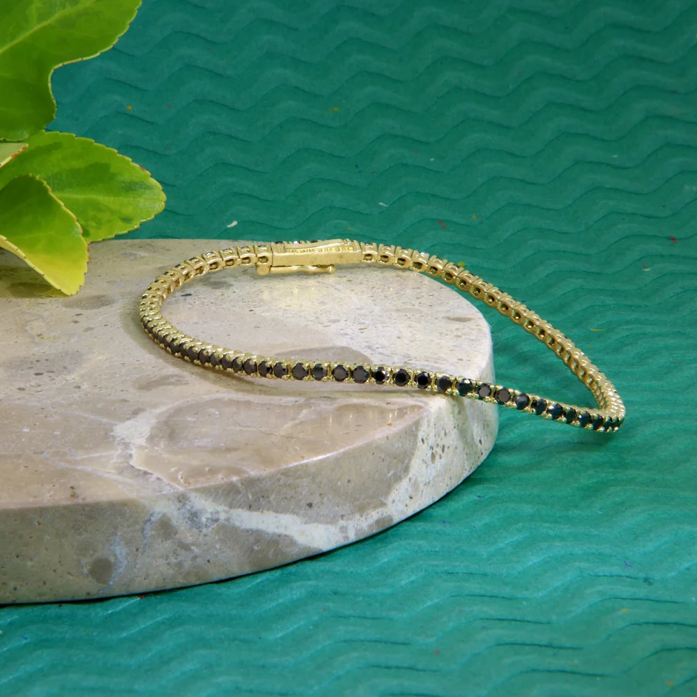 Brățară Tennis Aur Galben 14K cu 77 Diamante Negre - Lux Distins