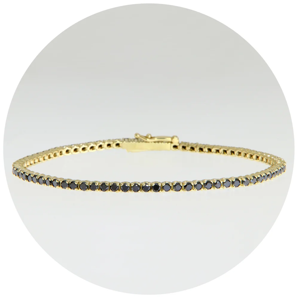 Brățară Tennis Aur Galben 14K cu 77 Diamante Negre - Lux Distins