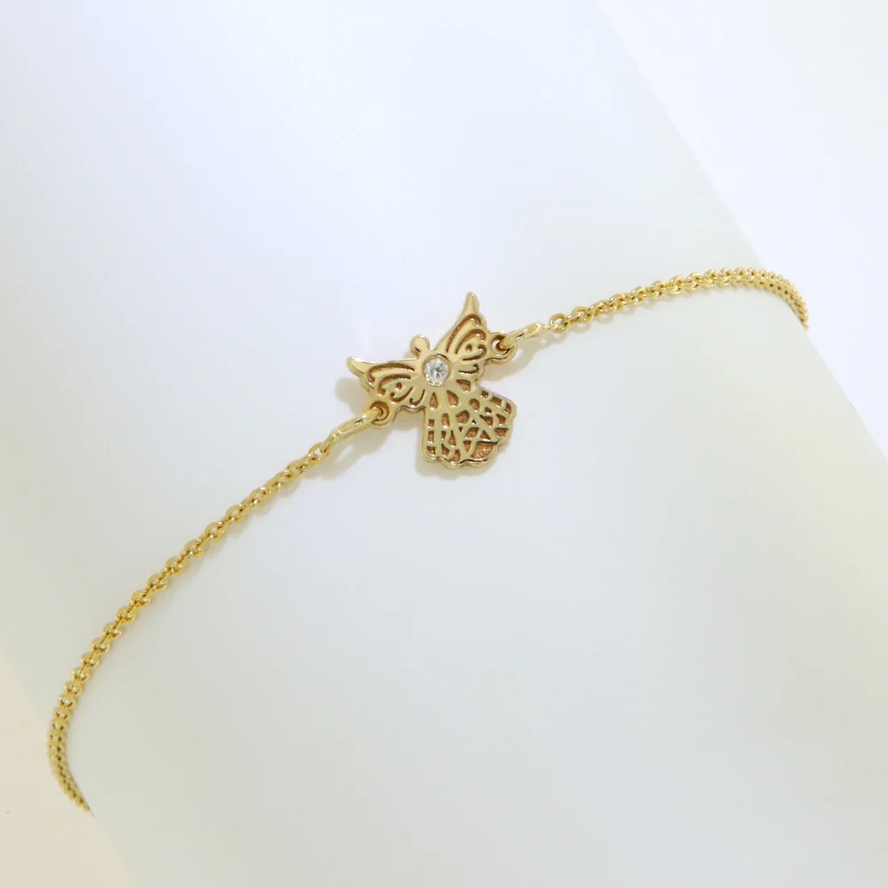 Bratara cu Lant Aur Galben 14k Ingeras Diamant Natural  | Design Fin Decorativ
