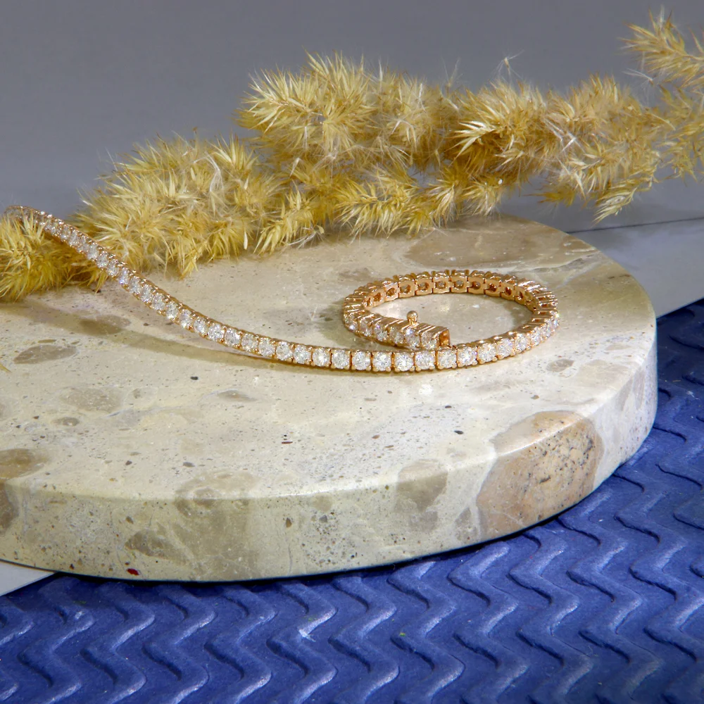  Bratara Tenis Aur Roz 14K Diamante Naturale – Stralucire Calda si Eleganta