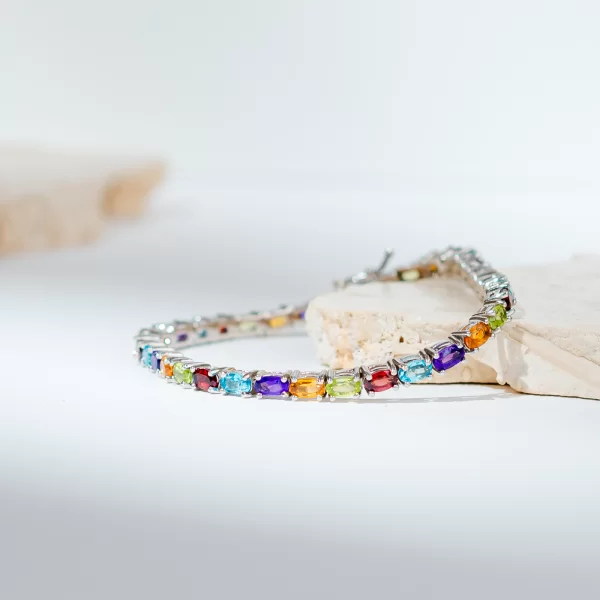 Bratara tennis Argint 925 Placat cu Rodiu Multistone Peridot Citrin Granat Ametist Topaz - Simfonia Culorilor