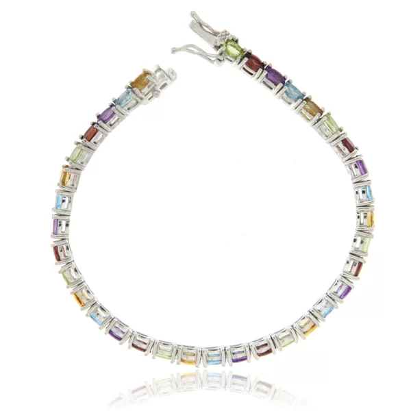 Bratara tennis Argint 925 Placat cu Rodiu Multistone Peridot Citrin Granat Ametist Topaz - Simfonia Culorilor