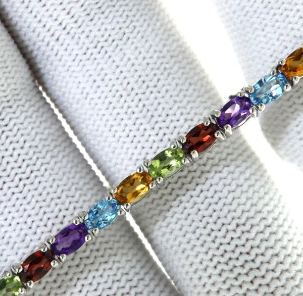 Bratara tennis Argint 925 Placat cu Rodiu Multistone Peridot Citrin Granat Ametist Topaz - Simfonia Culorilor