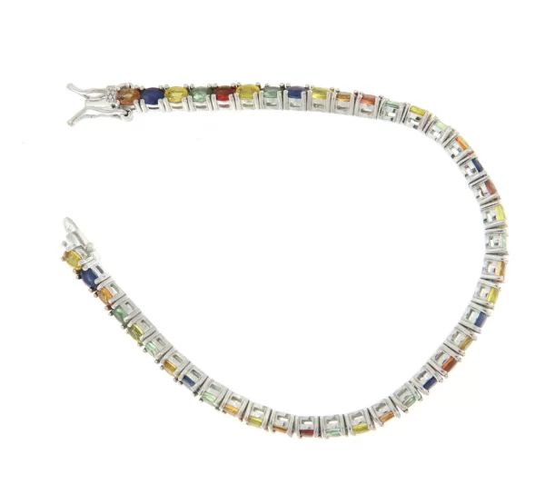 Bratara tennis Argint 925 Placat cu Rodiu Safire multicolore Naturale - Stralucire si Eleganta