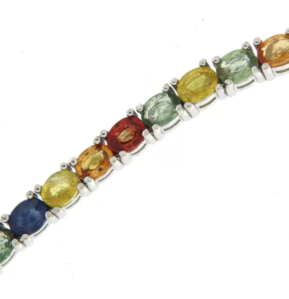 Bratara tennis Argint 925 Placat cu Rodiu Safire multicolore Naturale - Stralucire si Eleganta
