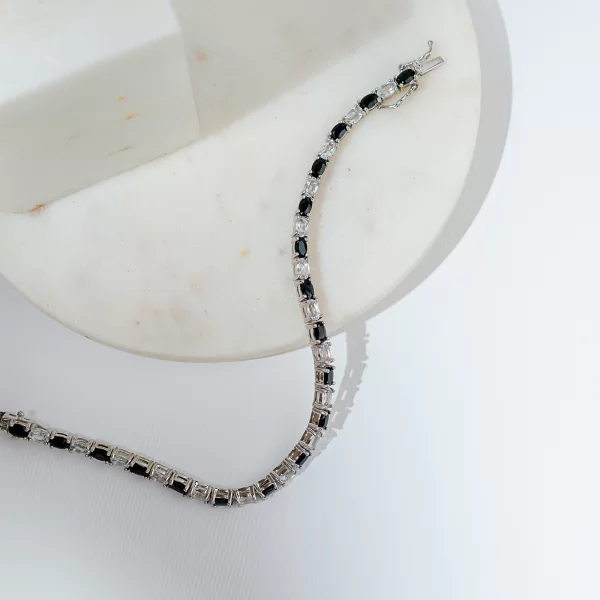 Bratara tennis Argint 925 Placat cu Rodiu Spinel negru Topaz Naturale - Eleganta si Contrast