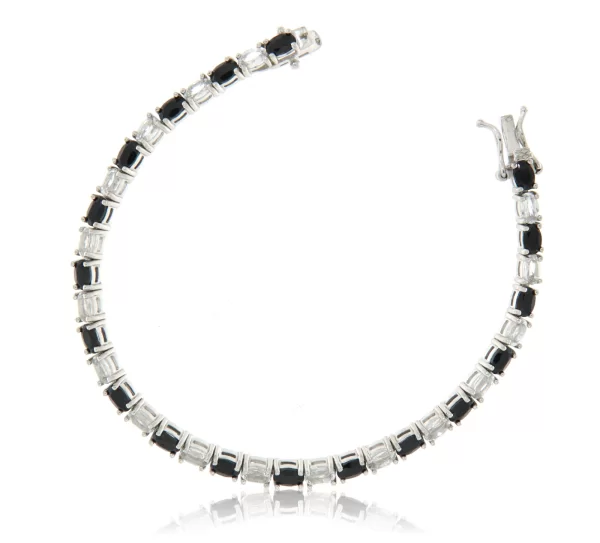 Bratara tennis Argint 925 Placat cu Rodiu Spinel negru Topaz Naturale - Eleganta si Contrast