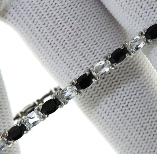 Bratara tennis Argint 925 Placat cu Rodiu Spinel negru Topaz Naturale - Eleganta si Contrast