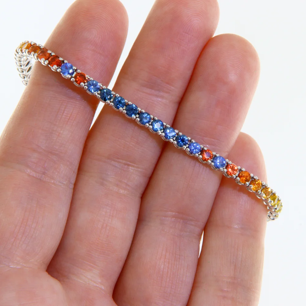 Bratara Tennis Aur Alb 18k Safire Naturale Multicolore - Eleganta Premium