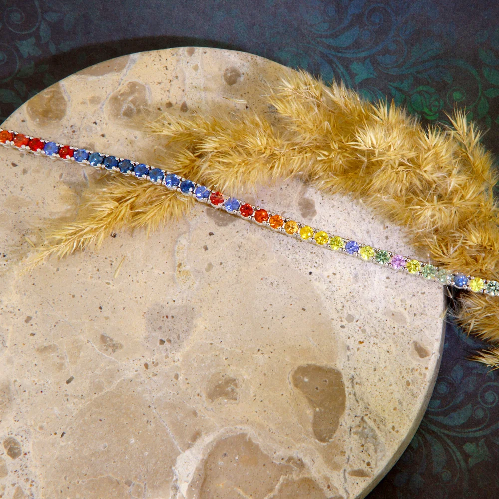 Bratara Tennis Aur Alb 18k Safire Naturale Multicolore - Eleganta Premium