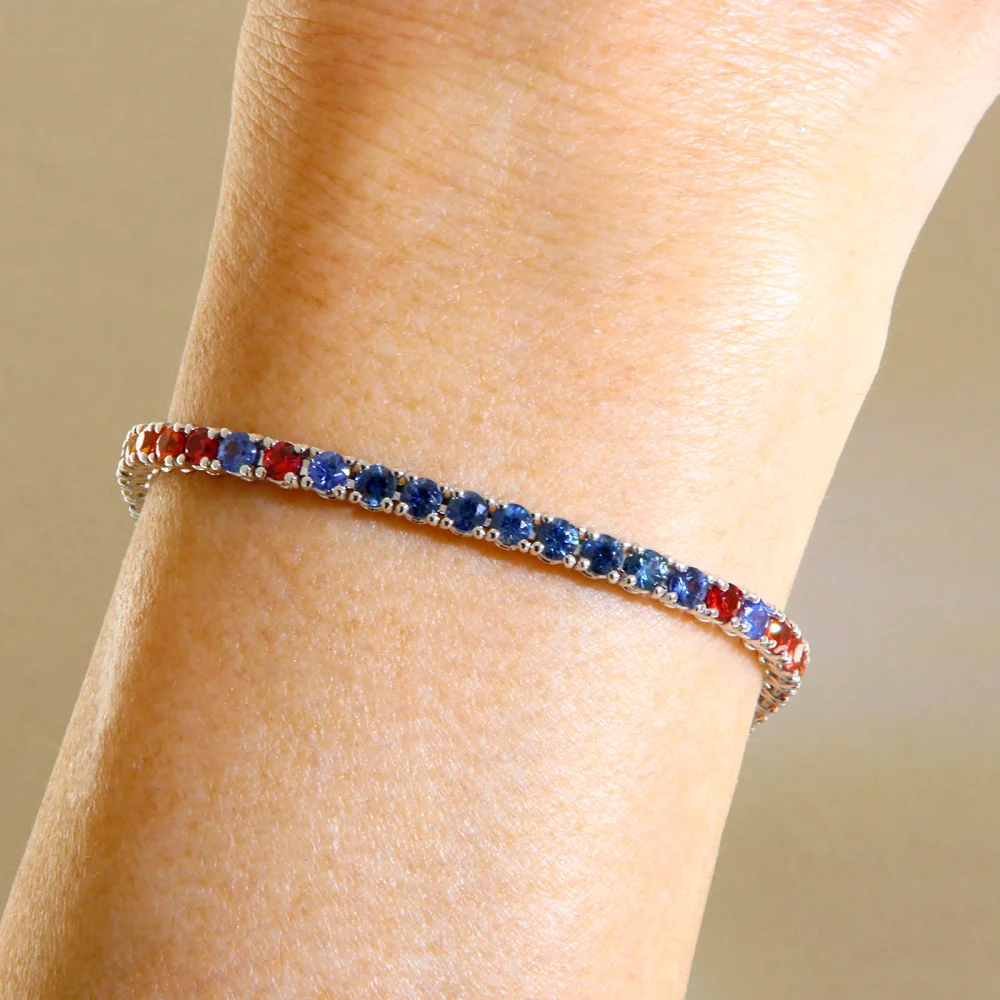 Bratara Tennis Aur Alb 18k Safire Naturale Multicolore - Eleganta Premium