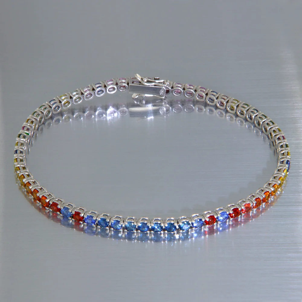 Bratara Tennis Aur Alb 18k Safire Naturale Multicolore - Eleganta Premium