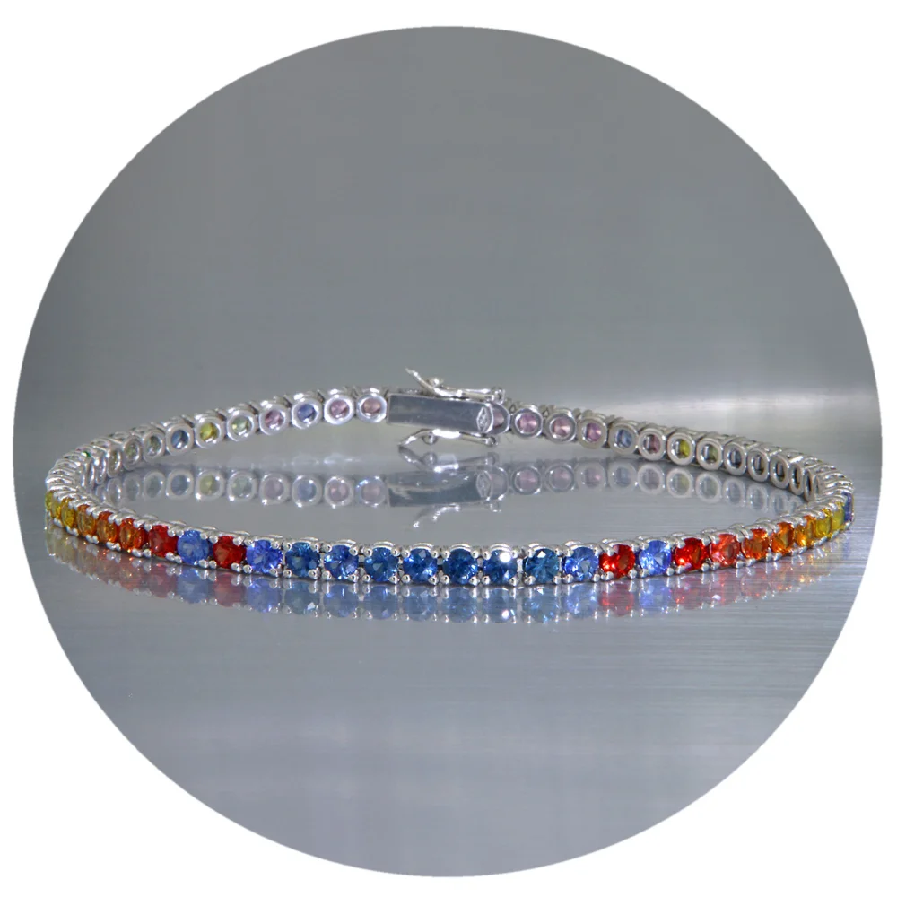Bratara Tennis Aur Alb 18k Safire Naturale Multicolore - Eleganta Premium
